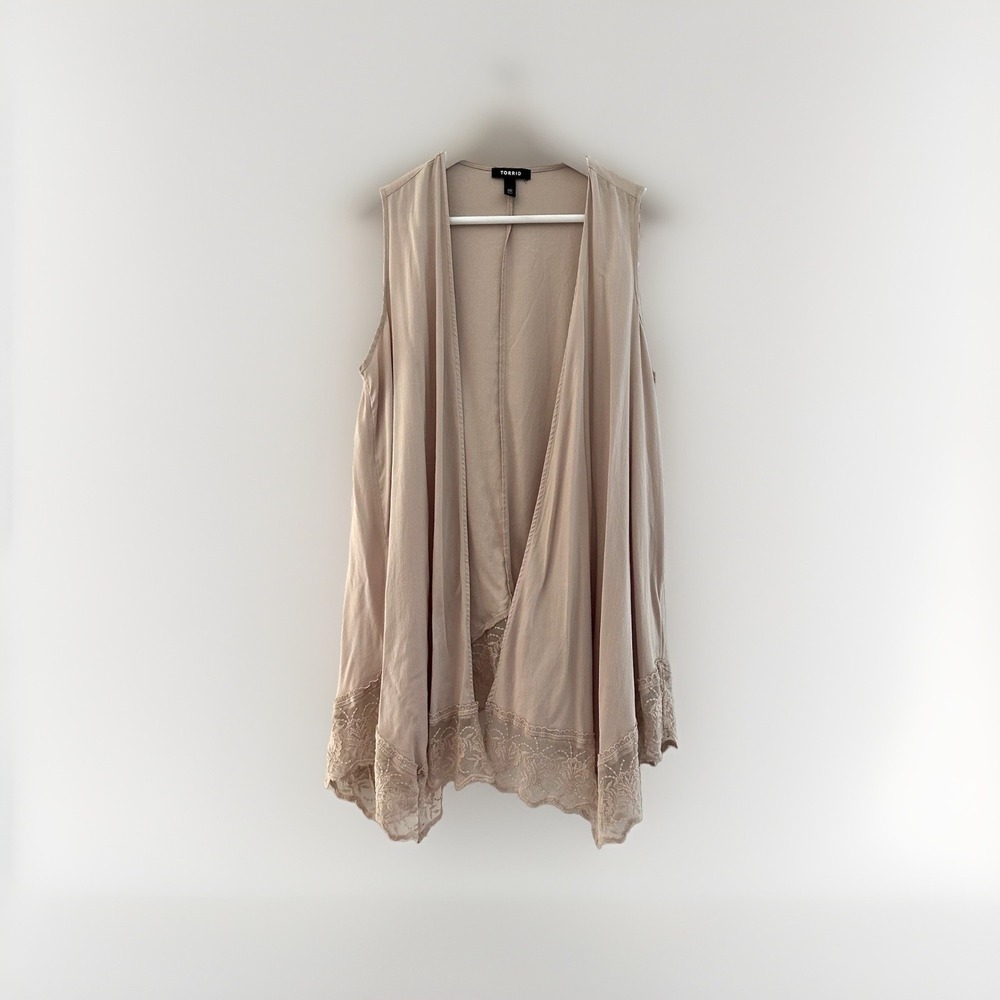 Torrid Western Boho Lace Trim Duster Sz 00 M L Neutral Beige Cowgirl Rodeo Chic